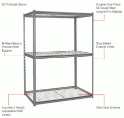 Global Industrial High Cap. Starter Rack 60Wx36Dx84H 3 Levels Wire Deck 1300lb Per Shelf GRY -Shelving Sales Store 580918GYIN 1wco