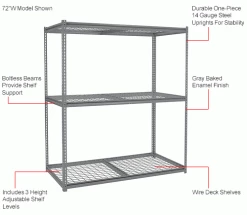 Global Industrial High Cap. Starter Rack 72'Wx48Dx84H 3 Levels Wire Deck 1000lb Per Shelf GRY 28 Global Industrial High Cap. Starter Rack 72'Wx48Dx84H 3 Levels Wire Deck 1000lb Per Shelf GRY -Shelving Sales Store 580922GYIN 1wco