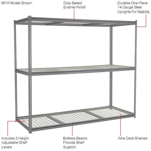 Global Industrial High Capacity Starter Rack 96x24x843 Levels Wire Deck 800lb Per Shelf GRY 14 Global Industrial High Capacity Starter Rack 96x24x843 Levels Wire Deck 800lb Per Shelf GRY - Image 14