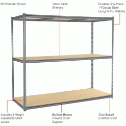 Global Industrial High Capacity Starter Rack 96x24x963 Levels Wood Deck 800lb Per Shelf GRY 30 Global Industrial High Capacity Starter Rack 96x24x963 Levels Wood Deck 800lb Per Shelf GRY -Shelving Sales Store 580935GYIN 1wco