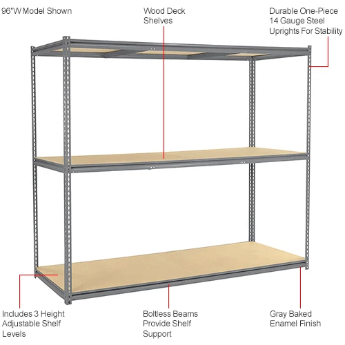 Global Industrial High Capacity Starter Rack 96x24x963 Levels Wood Deck 800lb Per Shelf GRY 14 Global Industrial High Capacity Starter Rack 96x24x963 Levels Wood Deck 800lb Per Shelf GRY - Image 14