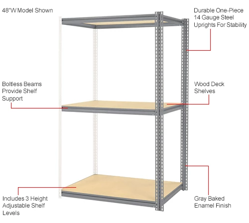 Global Industrial High Cap. Add-On Rack 48Wx36Dx84H 3 Levels Wood Deck 1500 Lb. Per Level GRY 14 Global Industrial High Cap. Add-On Rack 48Wx36Dx84H 3 Levels Wood Deck 1500 Lb. Per Level GRY - Image 14