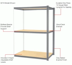 Global Industrial High Cap. Add-On Rack 60Wx24Dx84H 3 Levels Wood Deck 1300 Lb. Per Level GRY 30 Global Industrial High Cap. Add-On Rack 60Wx24Dx84H 3 Levels Wood Deck 1300 Lb. Per Level GRY -Shelving Sales Store 581001GYIN 1wco