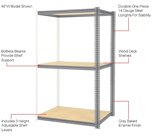 Global Industrial High Cap. Add-On Rack 48Wx24Dx60H 3 Levels Wood Deck 1500 Lb. Per Level GRY 14 Global Industrial High Cap. Add-On Rack 48Wx24Dx60H 3 Levels Wood Deck 1500 Lb. Per Level GRY - Image 14