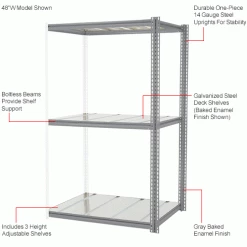 Global Industrial High Cap. Add-On Rack 48Wx48Dx60H 3 Levels Steel Deck 1500lb Per Level GRY 29 Global Industrial High Cap. Add-On Rack 48Wx48Dx60H 3 Levels Steel Deck 1500lb Per Level GRY -Shelving Sales Store 581048GYIN 1wco
