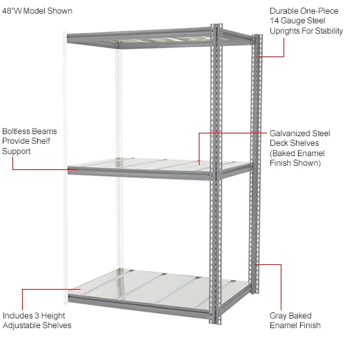 Global Industrial High Cap. Add-On Rack 48Wx48Dx60H 3 Levels Steel Deck 1500lb Per Level GRY 14 Global Industrial High Cap. Add-On Rack 48Wx48Dx60H 3 Levels Steel Deck 1500lb Per Level GRY - Image 14