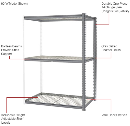 Global Industrial High Cap. Add-On Rack 60Wx24Dx60H 3 Levels Wire Deck 1300 Lb. Per Level GRY 14 Global Industrial High Cap. Add-On Rack 60Wx24Dx60H 3 Levels Wire Deck 1300 Lb. Per Level GRY - Image 14