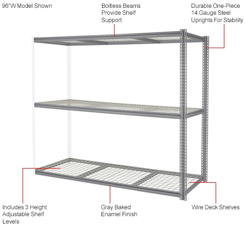 Global Industrial High Capacity Add-On Rack 96x24x60 Levels Wire Deck 800 Lb Per Level GRY 14 Global Industrial High Capacity Add-On Rack 96x24x60 Levels Wire Deck 800 Lb Per Level GRY - Image 14