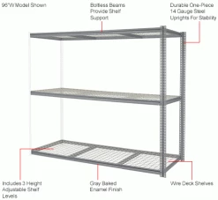Global Industrial High Capacity Add-On Rack 96x36x60 Levels Wire Deck 800 Lb Per Level GRY 29 Global Industrial High Capacity Add-On Rack 96x36x60 Levels Wire Deck 800 Lb Per Level GRY -Shelving Sales Store 581068GYIN 1wco