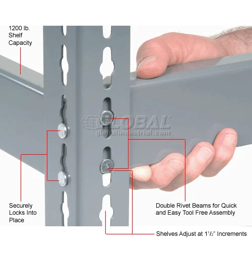 Global Industrial Wide Span Rack 48Wx36Dx96H, 3 Shelves No Deck 1200 Lb Cap. Per Level, Gray 7 Global Industrial Wide Span Rack 48Wx36Dx96H, 3 Shelves No Deck 1200 Lb Cap. Per Level, Gray - Image 7