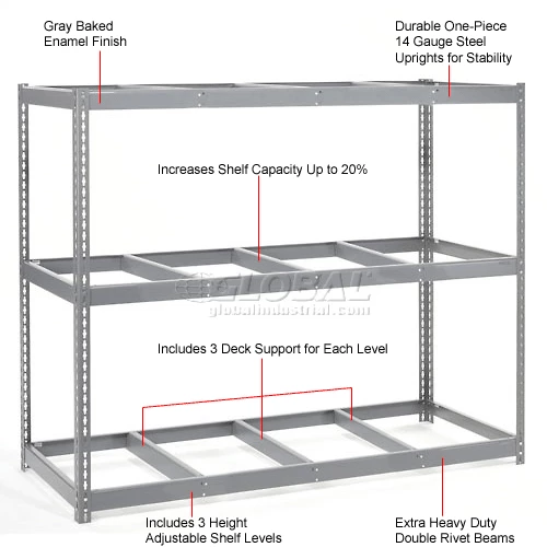 Global Industrial Wide Span Rack 96Wx48Dx60H, 3 Shelves No Deck 1100 Lb Cap. Per Level, Gray 9 Global Industrial Wide Span Rack 96Wx48Dx60H, 3 Shelves No Deck 1100 Lb Cap. Per Level, Gray - Image 9