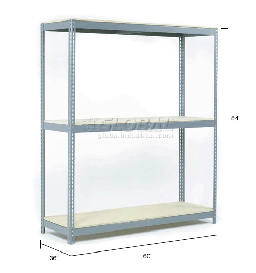 Global Industrial Wide Span Rack 60Wx36Dx84H, 3 Shelves Wood Deck 1200 Lb Cap. Per Level, Gray 14 Global Industrial Wide Span Rack 60Wx36Dx84H, 3 Shelves Wood Deck 1200 Lb Cap. Per Level, Gray - Image 14