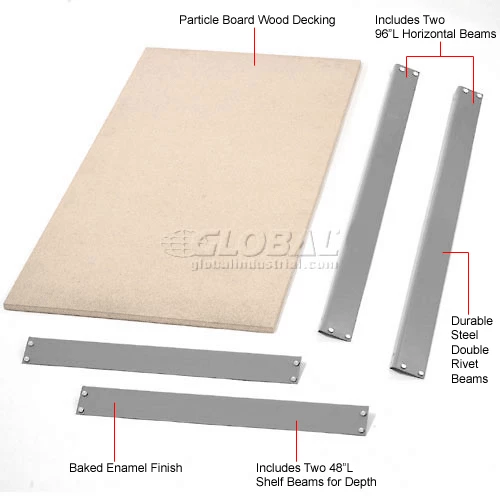 Global Industrial Additional Level For Wide Span Rack 96"W x 48"D Wood Deck 800 Lb Capacity - Gray 8 Global Industrial Additional Level For Wide Span Rack 96"W x 48"D Wood Deck 800 Lb Capacity - Gray - Image 8