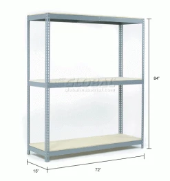 Global Industrial Wide Span Rack 72"Wx15"Dx84"H, 3 Shelves Wood Deck 900Lb Cap. Per Level, GRY 26 Global Industrial Wide Span Rack 72"Wx15"Dx84"H, 3 Shelves Wood Deck 900Lb Cap. Per Level, GRY -Shelving Sales Store 601451A dim