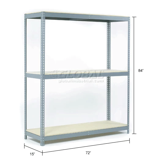 Global Industrial Wide Span Rack 72"Wx15"Dx84"H, 3 Shelves Wood Deck 900Lb Cap. Per Level, GRY 13 Global Industrial Wide Span Rack 72"Wx15"Dx84"H, 3 Shelves Wood Deck 900Lb Cap. Per Level, GRY - Image 13
