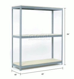 Global Industrial Wide Span Rack 48Wx48Dx84H, 3 Shelves Wood Deck 1200 Lb Cap. Per Level, Gray -Shelving Sales Store 601465A dim