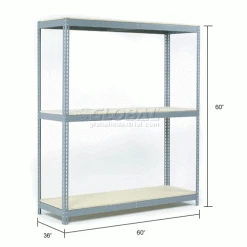 Global Industrial Wide Span Rack 60Wx36Dx60H, 3 Shelves Wood Deck 1200 Lb Cap. Per Level, Gray 28 Global Industrial Wide Span Rack 60Wx36Dx60H, 3 Shelves Wood Deck 1200 Lb Cap. Per Level, Gray -Shelving Sales Store 601755 dim