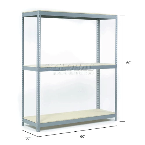 Global Industrial Wide Span Rack 60Wx36Dx60H, 3 Shelves Wood Deck 1200 Lb Cap. Per Level, Gray 14 Global Industrial Wide Span Rack 60Wx36Dx60H, 3 Shelves Wood Deck 1200 Lb Cap. Per Level, Gray - Image 14