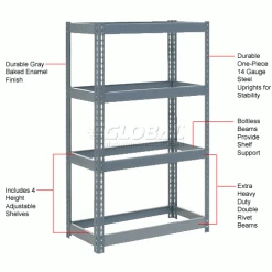 Global Industrial Extra Heavy Duty Shelving 36"W x 24"D x 72"H With 4 Shelves, No Deck, Gray 26 Global Industrial Extra Heavy Duty Shelving 36"W x 24"D x 72"H With 4 Shelves, No Deck, Gray -Shelving Sales Store 601867 1wco