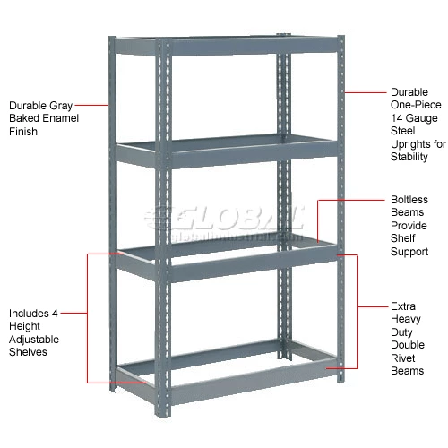 Global Industrial Extra Heavy Duty Shelving 36"W x 24"D x 72"H With 4 Shelves, No Deck, Gray 11 Global Industrial Extra Heavy Duty Shelving 36"W x 24"D x 72"H With 4 Shelves, No Deck, Gray - Image 11