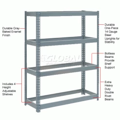 Global Industrial Extra Heavy Duty Shelving 48"W x 18"D x 60"H With 4 Shelves, No Deck, Gray 26 Global Industrial Extra Heavy Duty Shelving 48"W x 18"D x 60"H With 4 Shelves, No Deck, Gray -Shelving Sales Store 601870 1wco