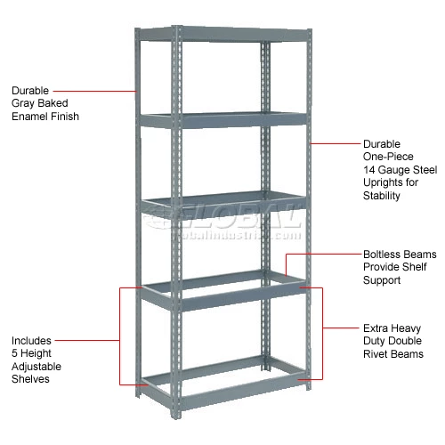Global Industrial Extra Heavy Duty Shelving 36"W x 12"D x 96"H With 5 Shelves, No Deck, Gray 11 Global Industrial Extra Heavy Duty Shelving 36"W x 12"D x 96"H With 5 Shelves, No Deck, Gray - Image 11