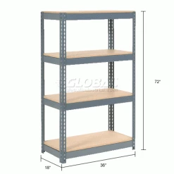 Global Industrial Extra Heavy Duty Shelving 36"W x 18"D x 72"H With 4 Shelves, Wood Deck, Gry 34 Global Industrial Extra Heavy Duty Shelving 36"W x 18"D x 72"H With 4 Shelves, Wood Deck, Gry -Shelving Sales Store 601879 dimx