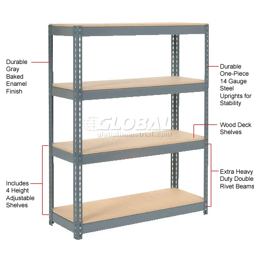 Global Industrial Extra Heavy Duty Shelving 48"W x 24"D x 60"H With 4 Shelves, Wood Deck, Gry 13 Global Industrial Extra Heavy Duty Shelving 48"W x 24"D x 60"H With 4 Shelves, Wood Deck, Gry - Image 13