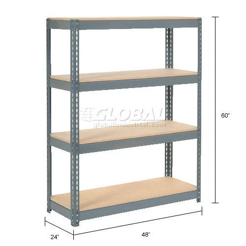 Global Industrial Extra Heavy Duty Shelving 48"W x 24"D x 60"H With 4 Shelves, Wood Deck, Gry 18 Global Industrial Extra Heavy Duty Shelving 48"W x 24"D x 60"H With 4 Shelves, Wood Deck, Gry - Image 18