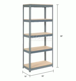 Global Industrial Extra Heavy Duty Shelving 36"W x 18"D x 96"H With 5 Shelves, Wood Deck, Gry 36 Global Industrial Extra Heavy Duty Shelving 36"W x 18"D x 96"H With 5 Shelves, Wood Deck, Gry -Shelving Sales Store 601885H dim