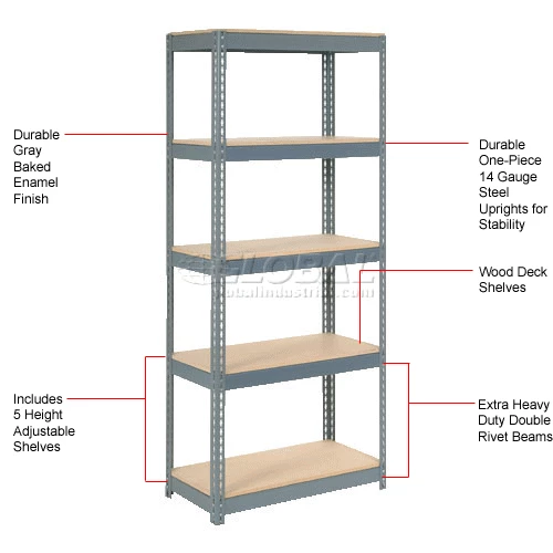 Global Industrial Extra Heavy Duty Shelving 36"W x 24"D x 84"H With 5 Shelves, Wood Deck, Gry 13 Global Industrial Extra Heavy Duty Shelving 36"W x 24"D x 84"H With 5 Shelves, Wood Deck, Gry - Image 13