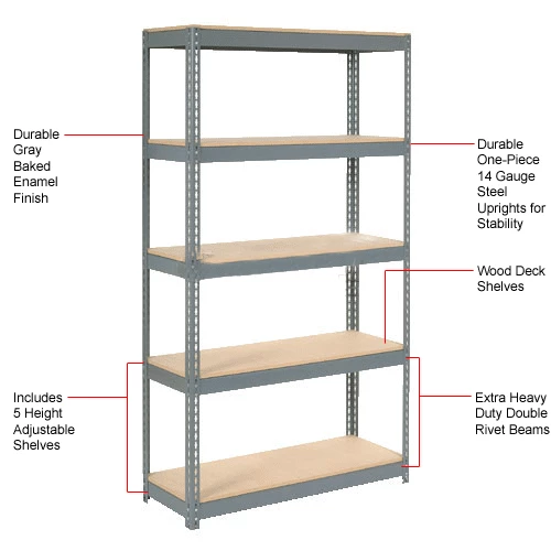 Global Industrial Extra Heavy Duty Shelving 48"W x 24"D x 96"H With 5 Shelves, Wood Deck, Gry 13 Global Industrial Extra Heavy Duty Shelving 48"W x 24"D x 96"H With 5 Shelves, Wood Deck, Gry - Image 13