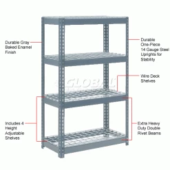 Global Industrial Extra Heavy Duty Shelving 36"W x 24"D x 72"H With 4 Shelves, Wire Deck, Gry 31 Global Industrial Extra Heavy Duty Shelving 36"W x 24"D x 72"H With 4 Shelves, Wire Deck, Gry -Shelving Sales Store 601891 1wco