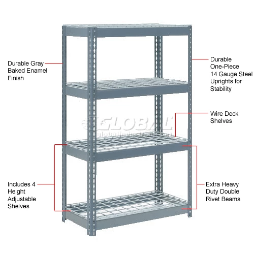 Global Industrial Extra Heavy Duty Shelving 36"W x 24"D x 72"H With 4 Shelves, Wire Deck, Gry 13 Global Industrial Extra Heavy Duty Shelving 36"W x 24"D x 72"H With 4 Shelves, Wire Deck, Gry - Image 13