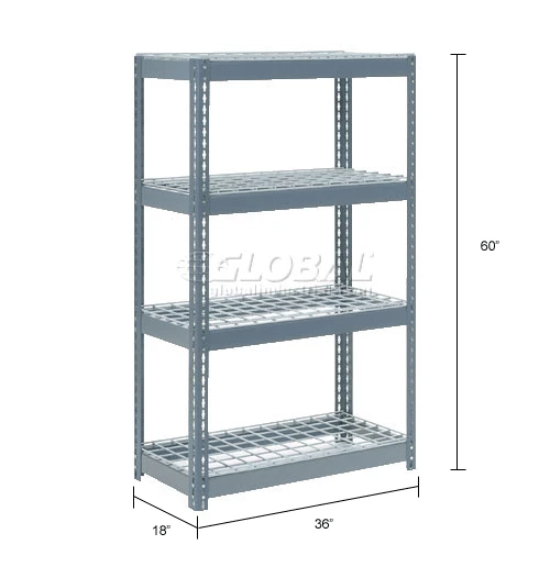 Global Industrial Extra Heavy Duty Shelving 36"W x 18"D x 60"H With 4 Shelves, Wire Deck, Gry 18 Global Industrial Extra Heavy Duty Shelving 36"W x 18"D x 60"H With 4 Shelves, Wire Deck, Gry - Image 18
