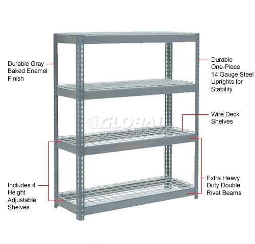Global Industrial Extra Heavy Duty Shelving 48"W x 24"D x 72"H With 4 Shelves, Wire Deck, Gry 13 Global Industrial Extra Heavy Duty Shelving 48"W x 24"D x 72"H With 4 Shelves, Wire Deck, Gry - Image 13