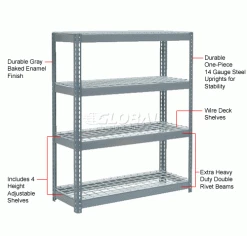 Global Industrial Extra Heavy Duty Shelving 48"W x 12"D x 60"H With 4 Shelves, Wire Deck, Gry 31 Global Industrial Extra Heavy Duty Shelving 48"W x 12"D x 60"H With 4 Shelves, Wire Deck, Gry -Shelving Sales Store 601894 1wco 2