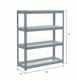 Global Industrial Extra Heavy Duty Shelving 48"W x 24"D x 72"H With 4 Shelves, Wire Deck, Gry 36 Global Industrial Extra Heavy Duty Shelving 48"W x 24"D x 72"H With 4 Shelves, Wire Deck, Gry -Shelving Sales Store 601895 dimx
