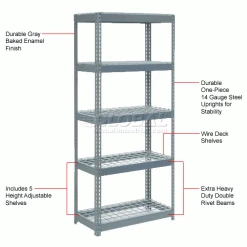 Global Industrial Extra Heavy Duty Shelving 36"W x 18"D x 84"H With 5 Shelves, Wire Deck, Gry 31 Global Industrial Extra Heavy Duty Shelving 36"W x 18"D x 84"H With 5 Shelves, Wire Deck, Gry -Shelving Sales Store 601897 1wco 3