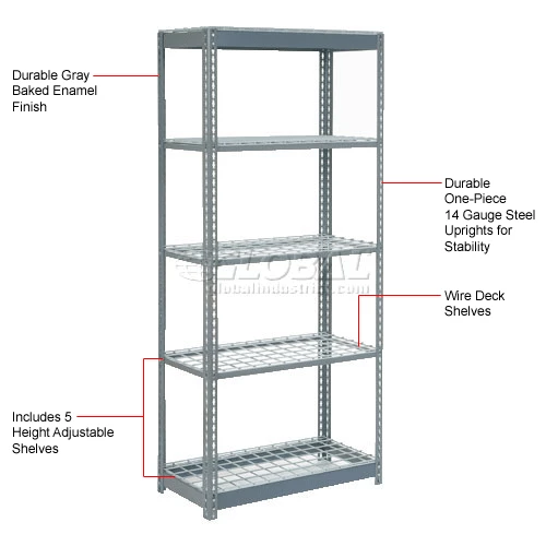 Global Industrial™ Heavy Duty Shelving 36"W x 12"D x 60"H With 5 Shelves - Wire Deck - Gray 13 Global Industrial™ Heavy Duty Shelving 36"W x 12"D x 60"H With 5 Shelves - Wire Deck - Gray - Image 13
