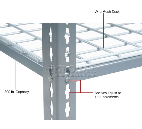 Global Industrial™ Heavy Duty Shelving 36"W x 12"D x 60"H With 5 Shelves - Wire Deck - Gray 15 Global Industrial™ Heavy Duty Shelving 36"W x 12"D x 60"H With 5 Shelves - Wire Deck - Gray - Image 15