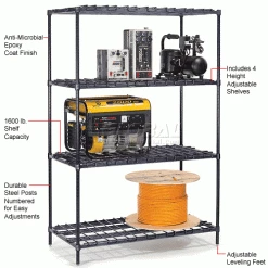 Nexel® Nexelon®, 4 Tier, Heavy Duty, Wire Shelving Starter Unit 36"W x 18"D x 74"H 30 Nexel® Nexelon®, 4 Tier, Heavy Duty, Wire Shelving Starter Unit 36"W x 18"D x 74"H -Shelving Sales Store 653250 1wco 1