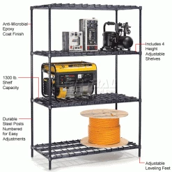 Nexel® Nexelon®, 4 Tier, Heavy Duty, Wire Shelving Starter Unit 48"W x 24"D x 74"H 30 Nexel® Nexelon®, 4 Tier, Heavy Duty, Wire Shelving Starter Unit 48"W x 24"D x 74"H -Shelving Sales Store 653251 1wco 2