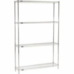 Nexel® Chrome, 4 Tier, Wire Shelving Starter Unit, 48"W x 12"D x 86"H