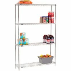 Nexel® Chrome, 4 Tier, Wire Shelving Starter Unit, 48"W x 12"D x 86"H -Shelving Sales Store 711198 03 1