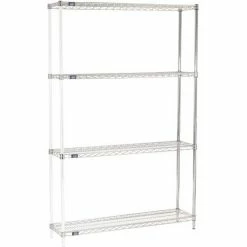 Nexel® Chrome, 4 Tier, Wire Shelving Add-On Unit, 48"W x 12"D x 74"H