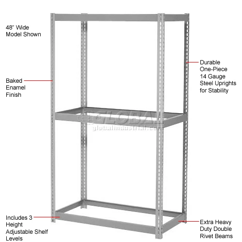 Global Industrial Expandable Starter Rack 96Wx24Dx84H, 3 Levels No Deck 1100lb Per Level, Gray 11 Global Industrial Expandable Starter Rack 96Wx24Dx84H, 3 Levels No Deck 1100lb Per Level, Gray - Image 11