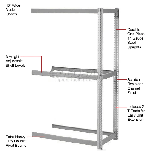 Global Industrial Expandable Add-On Rack 72x24x84, 3 Levels No Deck 750 Lb. Cap Per Level, GRY 10 Global Industrial Expandable Add-On Rack 72x24x84, 3 Levels No Deck 750 Lb. Cap Per Level, GRY - Image 10