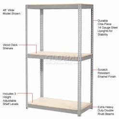Global Industrial Expandable Starter Rack 96"W x 48"D x 84"H With 3 Level Wood Deck 800 lb. Cap Per Level - Gray -Shelving Sales Store 785555GY 1wco 3