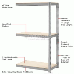 Global Industrial Expandable Add-On Rack 60x36x84 3 Level Wood Deck 1000 lb. Cap Per Level GRY 28 Global Industrial Expandable Add-On Rack 60x36x84 3 Level Wood Deck 1000 lb. Cap Per Level GRY -Shelving Sales Store 785578GY 1wco